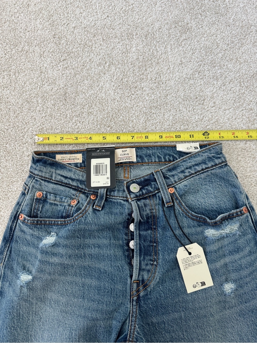 Levi's 501 Curve Light Blue Straight Leg High-Rise Jeans NWT Size 27 - Picture 8 of 9